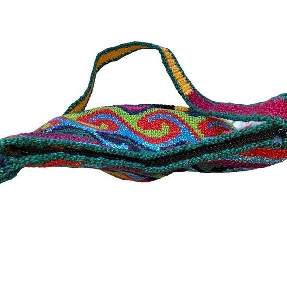 Crocheted EUC Crossbody Messenger Bag Rainbow Wave Pattern Mid Size - Picture 3 of 5